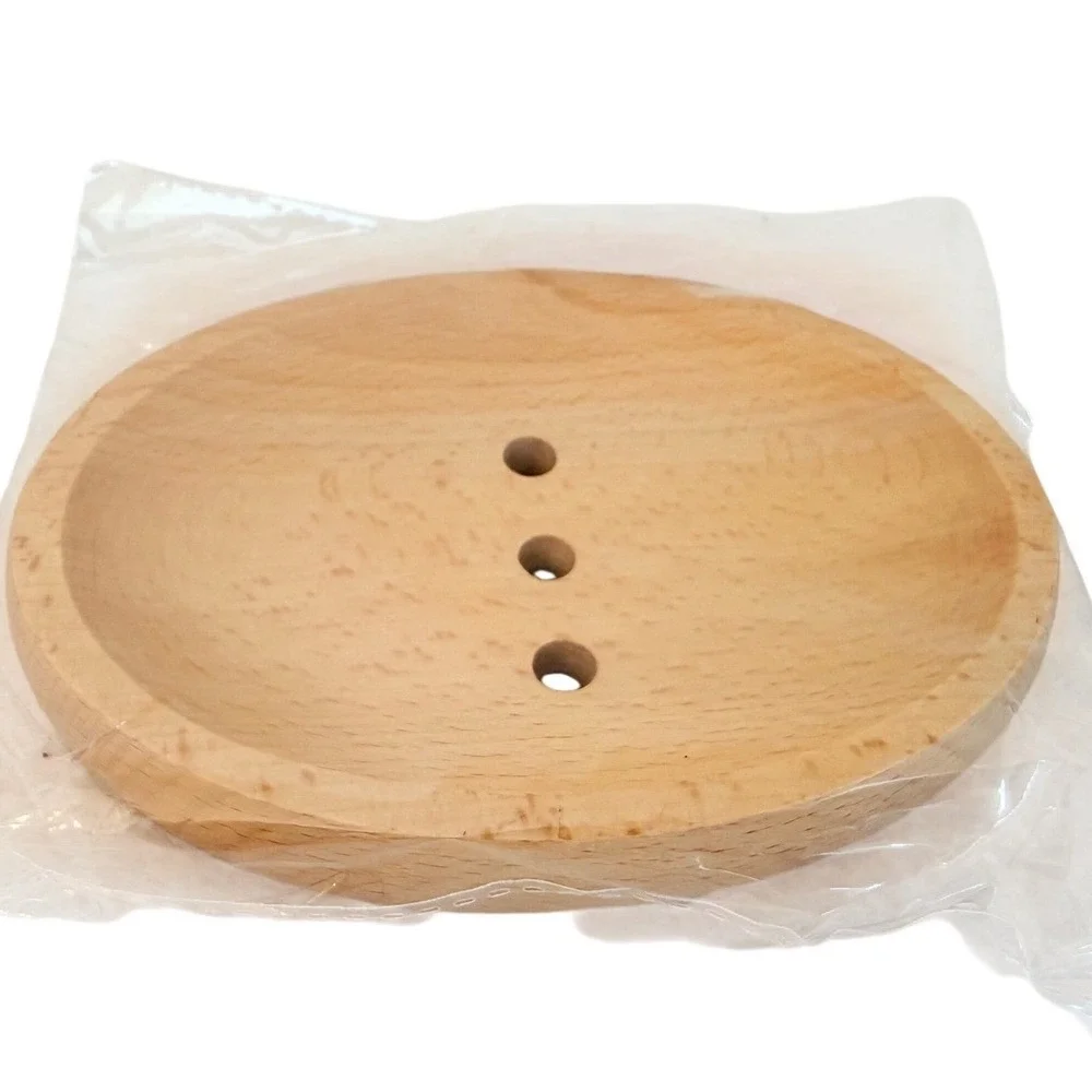 Beechwood Soap Dish Tray Natural Tan Oval Self-Draining‎ Non-Slip